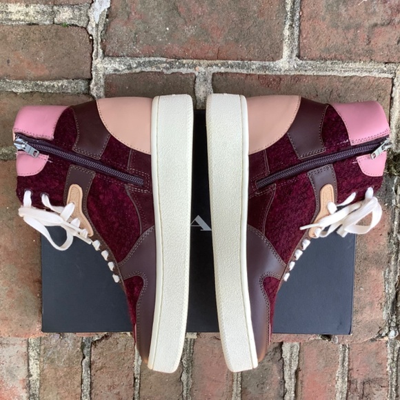 COACH High Top Sneakers C220 Tweed Oxblood/True Pink SZ 9 - Picture 5 of 15